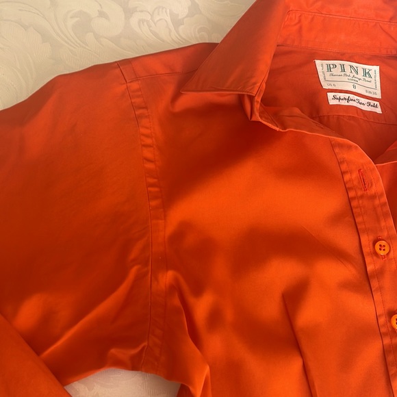 Thomas Pink Superfine Two-Fold Tangerine Button Down Cuff Dress Shirt - Picture 5 of 9